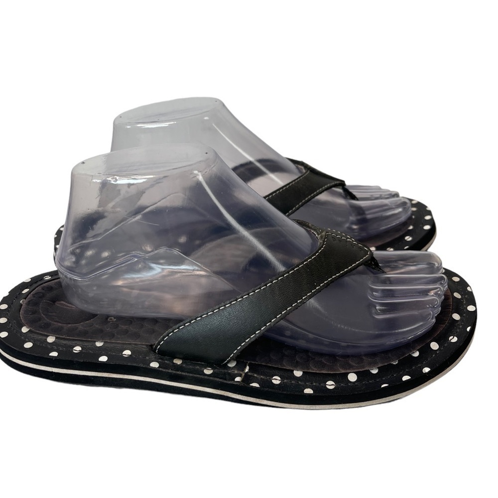 Privo Penny Black Polka Dot Leather Rubber Thong Flip Flop Sandal Size 10
